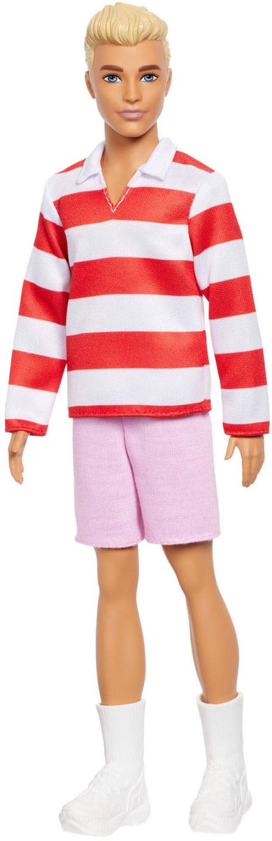 Barbie Fashionistas Ken Pop - Blond haar en rood-wit gestreepte polo — afbeelding 4
