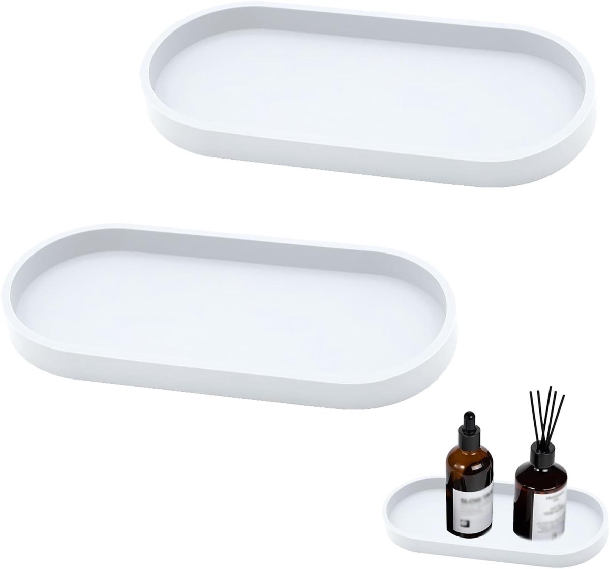 Siliconen Opbergrek voor Badkamer en Keuken - 2 Stuks, Ideaal voor Woonkamer, Slaapkamer en Make-up Organisatie, Ovalen Vorm in Wit