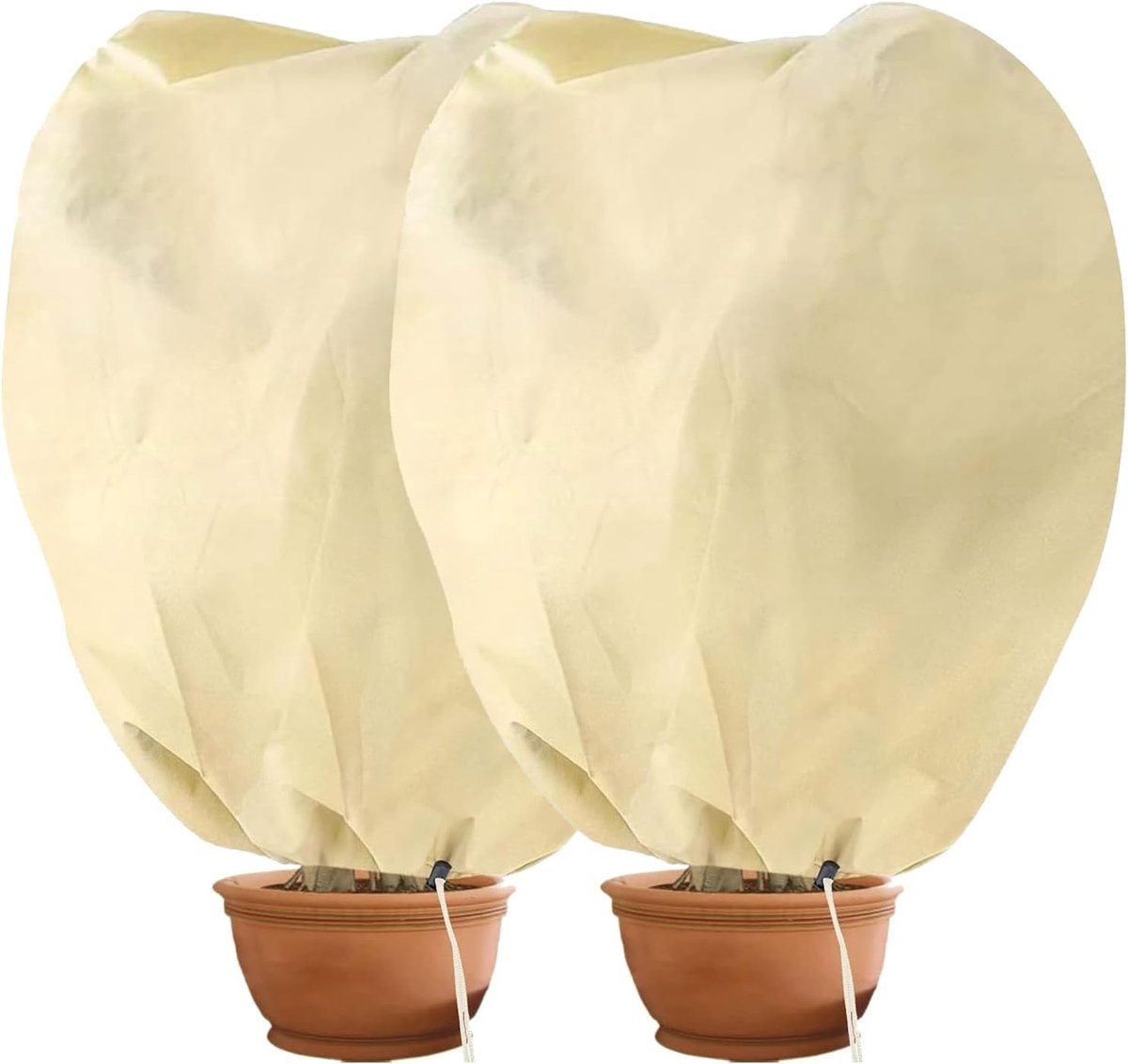 Winterbescherming voor potplanten, 2-pack, 80 g/m² sterk, met trekkoord, L100 x B80 cm, ideaal voor koude maanden