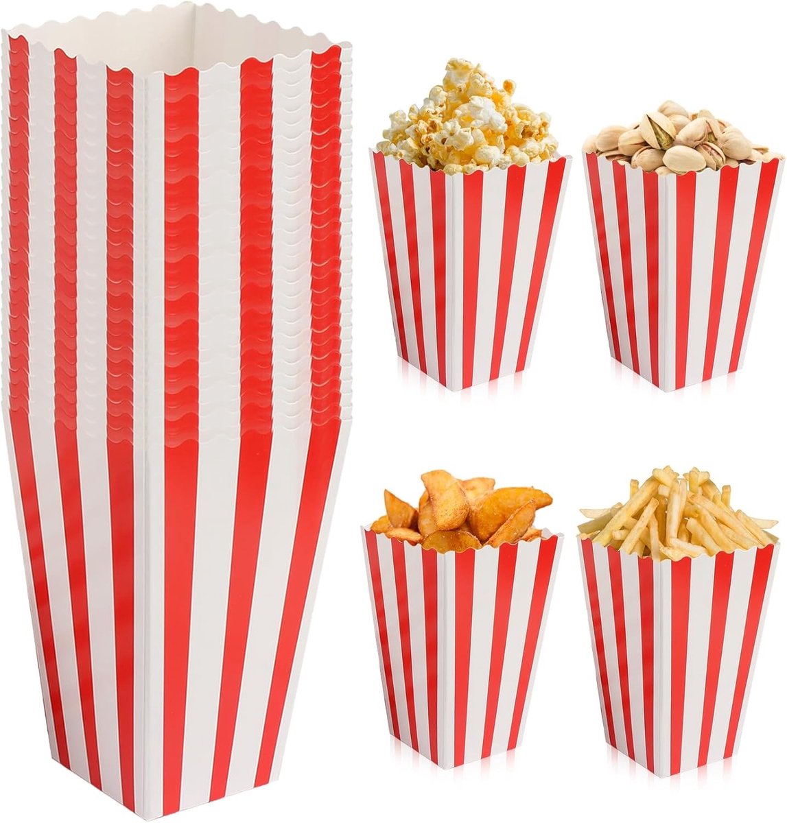 Set van 100 Herbruikbare Popcornzakken voor Feestjes, Filmavonden en Verjaardagen - Ideale Papieren Snackdozen in Rood