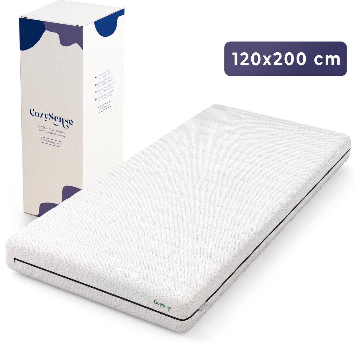 CozySense® Basic Matras 120x200 cm – Eenpersoons – CertiPUR-US® PU-schuim – OEKO-TEX® Afneembare Hoes – 13 cm Dik – Medium