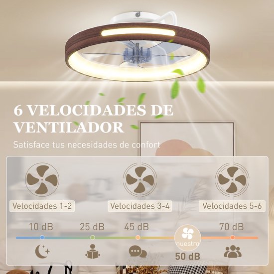 TEKROA® Plafondventilator met LED Verlichting - 40W Stille DC Motor - 6 Snelheden & 3 Kleuren - Afstandsbediening - Timer - Teakhout Look van TEKROA — afbeelding 4