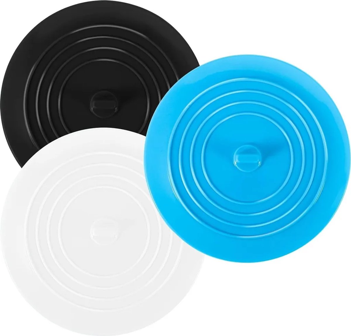 siliconen afvoerpluggen, universeel type, geschikt voor gootstenen, badkuipen en wastafels - 15,2 cm - Zwart, wit, blauw