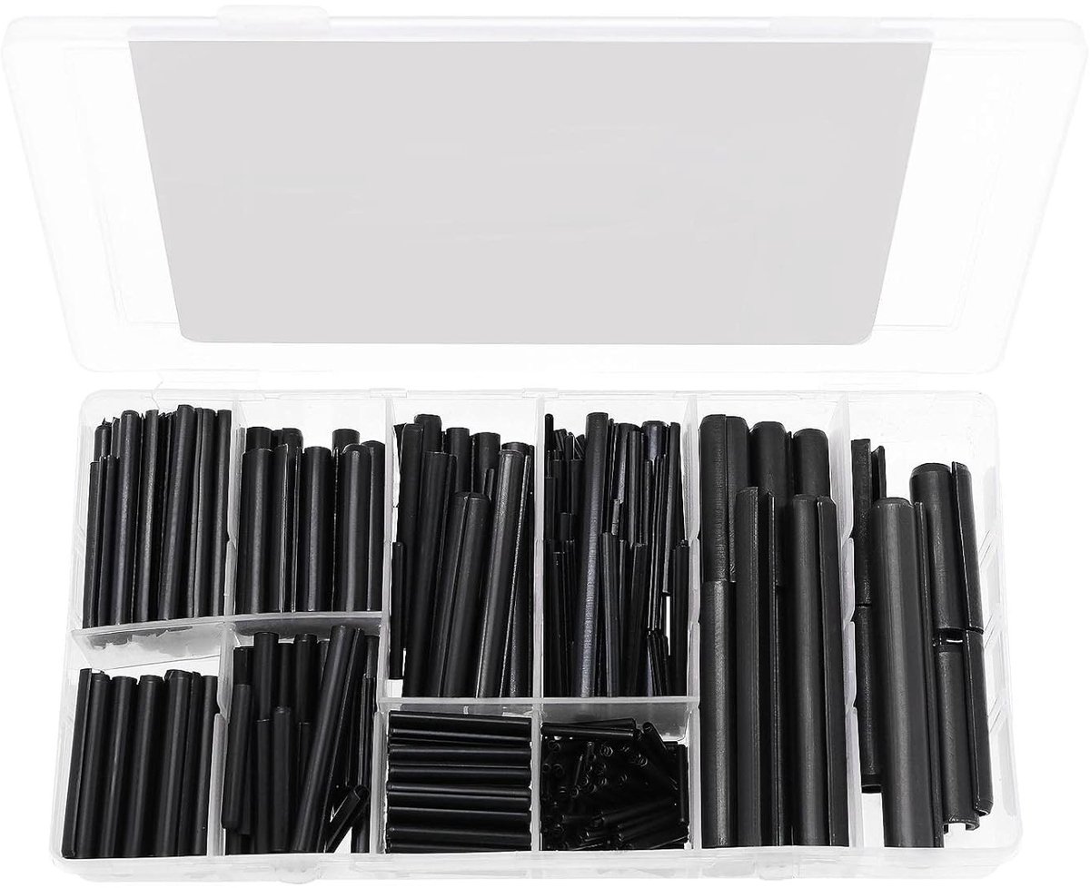 Slotted Spring Pins Assortiment - Holle Spiraalpennen in Diverse Maten voor Bevestiging en Montage - Inclusief M1.5, M2.5, M3, M4, M5, M6, M8 en Opbergdoos