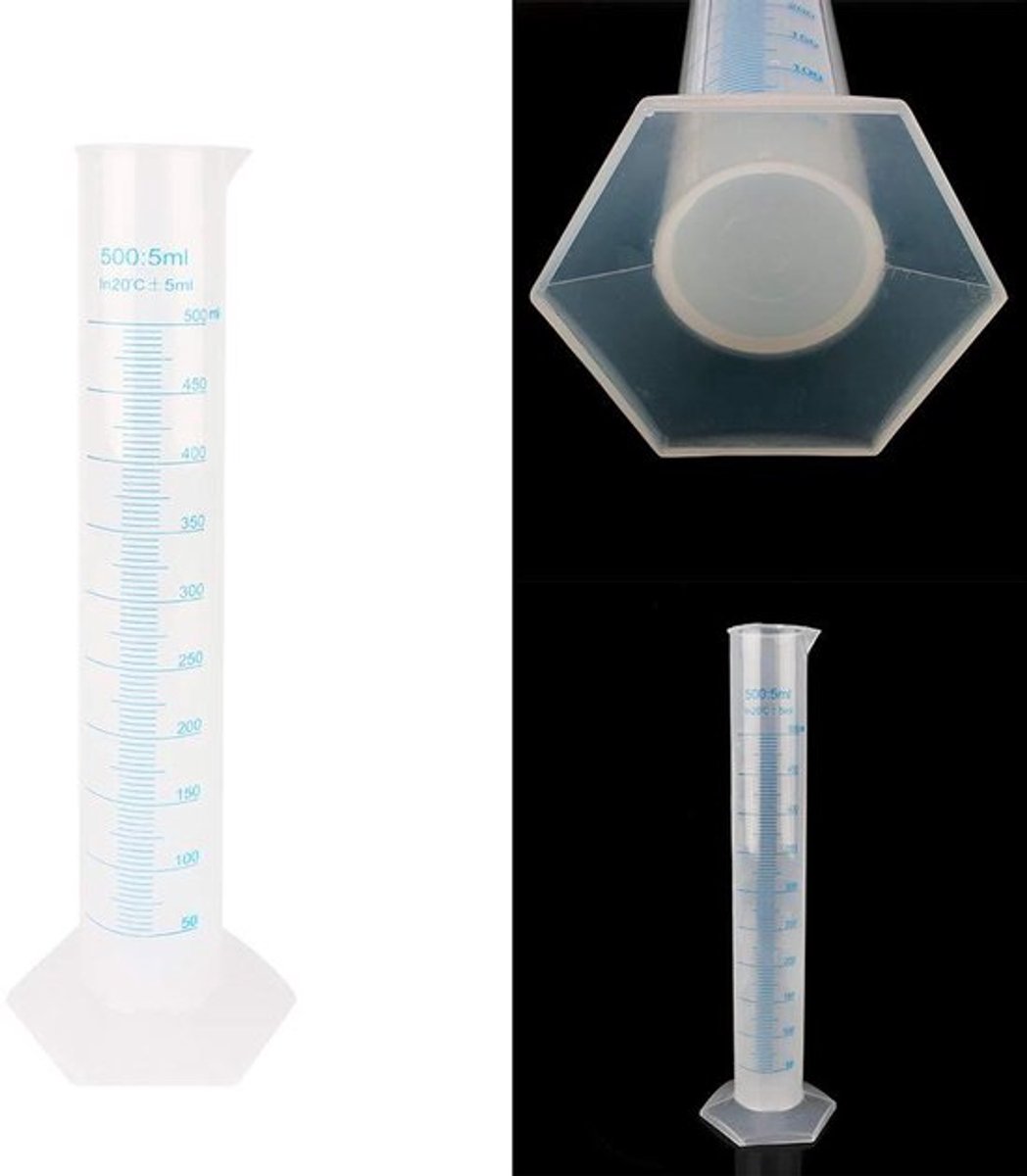 500 ml Transparante Meetcilinder met Schaalverdeling - Kunststof Reageerbuis met Laboratorium Meetgereedschap