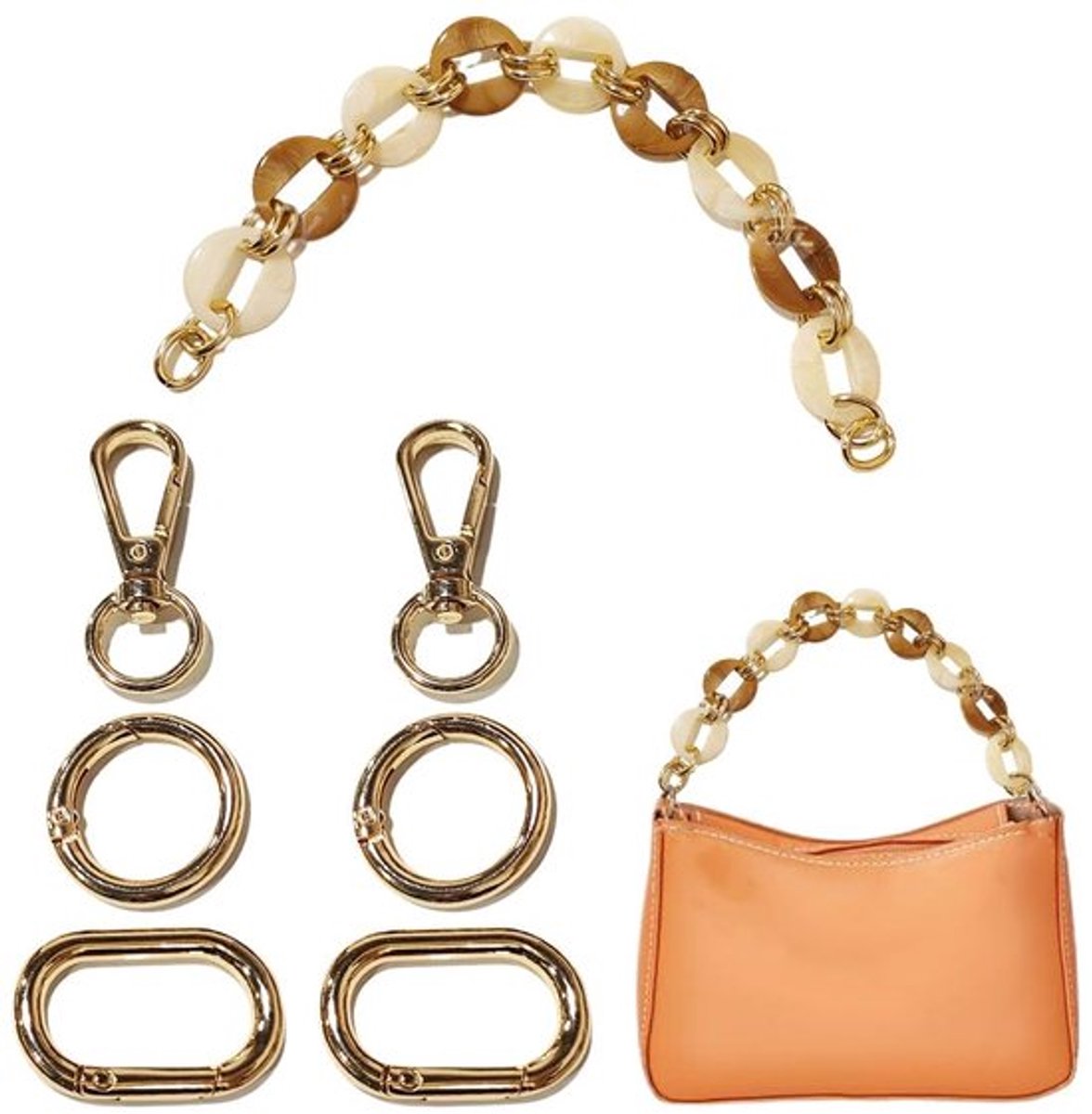 7 Stuks Schoudertas Kettingen voor Haak Tassen, Vervangingsketting Tas met Draaiende Clips, Metalen Ketting voor Schoudertassen, Handtas (Stijl 2), Multicolor., 440mm, Multikleur.