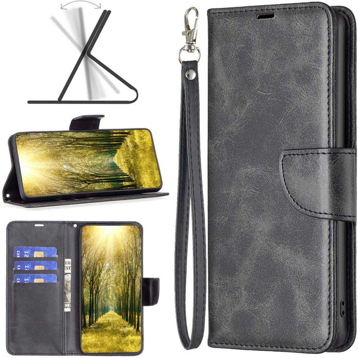 MobyDefend Hoesje - Geschikt voor Xiaomi 17T - Wallet Book Case Met Koord - Zwart
