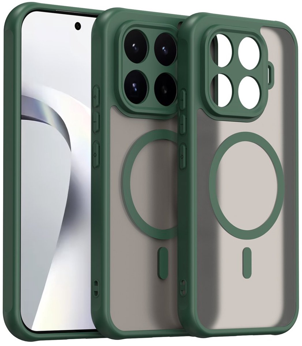 MobyDefend Hoesje - Geschikt voor Xiaomi 17T - Case Geschikt voor MagSafe - Mat Transparant Met Gekleurde Rand - Groen