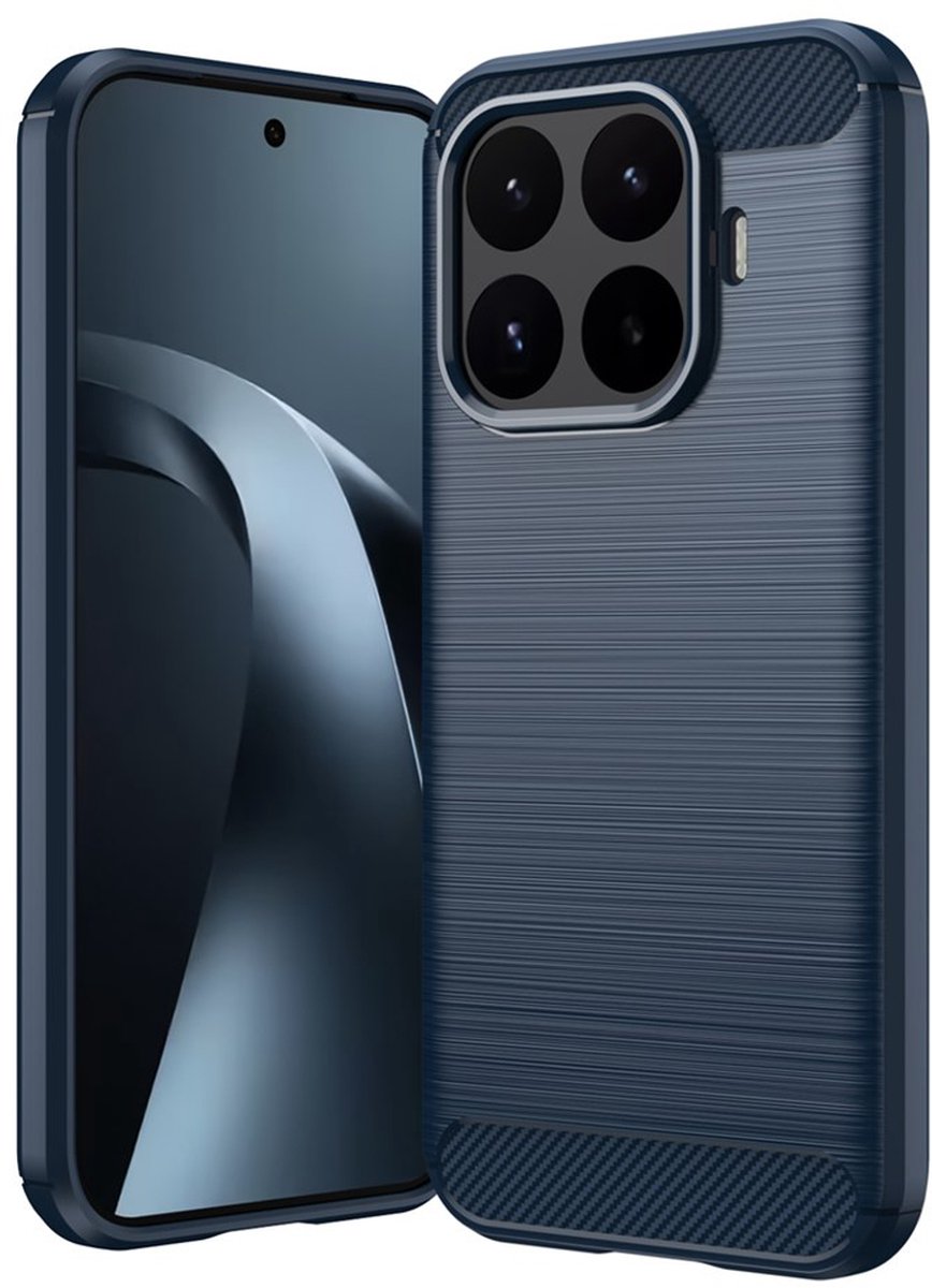 MobyDefend Hoesje - Geschikt voor Xiaomi 17T - TPU Backcover - Geborstelde Metaal & Carbon-Look - Blauw