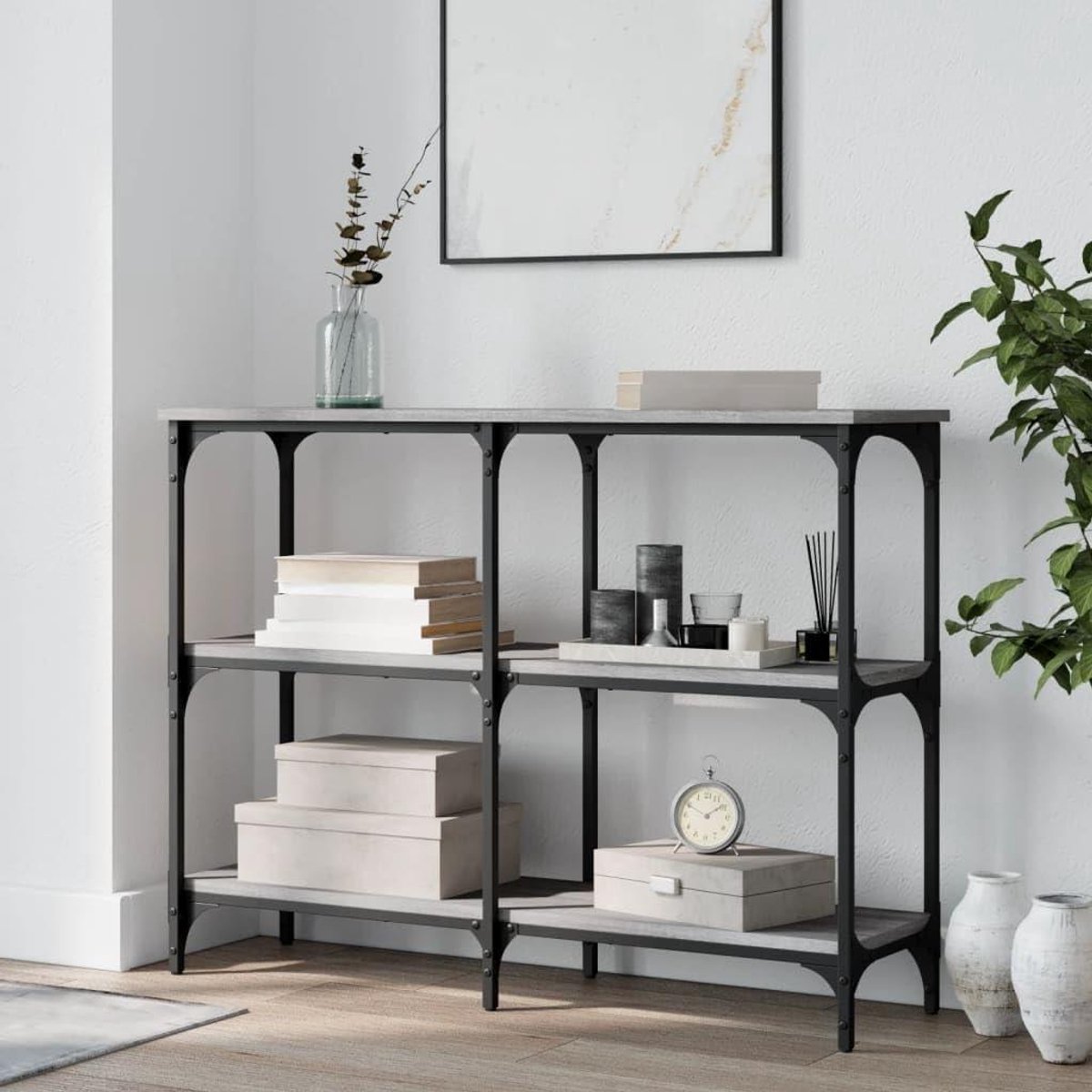 Consoletafel - Bijzettafel Haltafel - Woonkamer Inrichten - Verstelbare Poten - 100 x 29 x 75 cm - Grijs Sonoma
