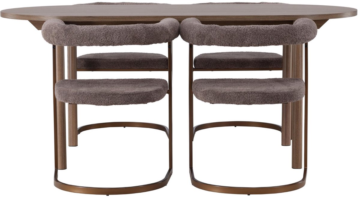 Andy eethoek eettafel naturel 4 stoelen bouclé bruin.