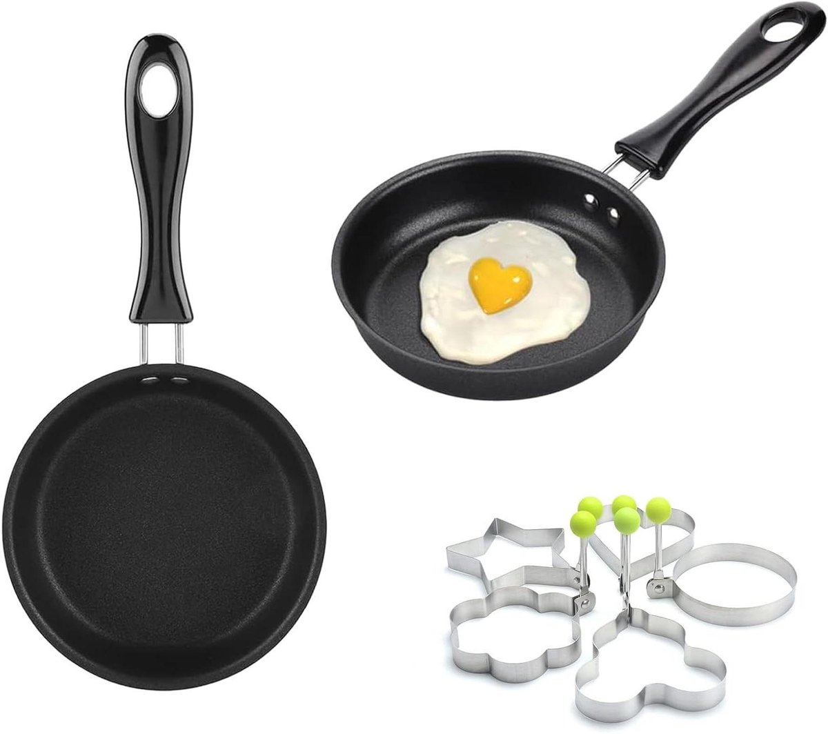 Mini Koekenpannen Set Kleine Pannetjes Ontbijt Bakken Verbeterde Anti-aanbaklaag 2 stuks 12cm Zwart
