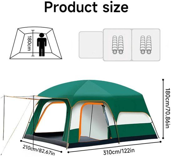 DayeLabel - Kampeertent - Camping - Familie Tunnelcampingtent voor 2 tot 4 Personen - 2 Slaapcabines - Waterdicht- Opvouwbaar — afbeelding 4