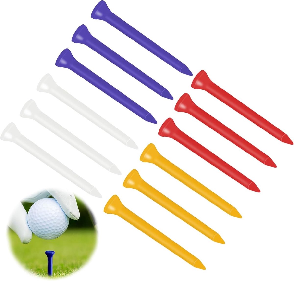 Duurzame Plastic Golf Tees Set van 12 Stuks, 83 mm, Robuust en Stabiliteit, Ideaal voor Golfspelers