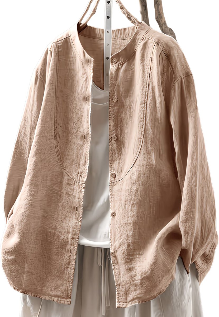 Currero Linnen Blouse Dames T-Shirt Polo Overhemd Shirt Zomer Ibiza Stijl Perzik