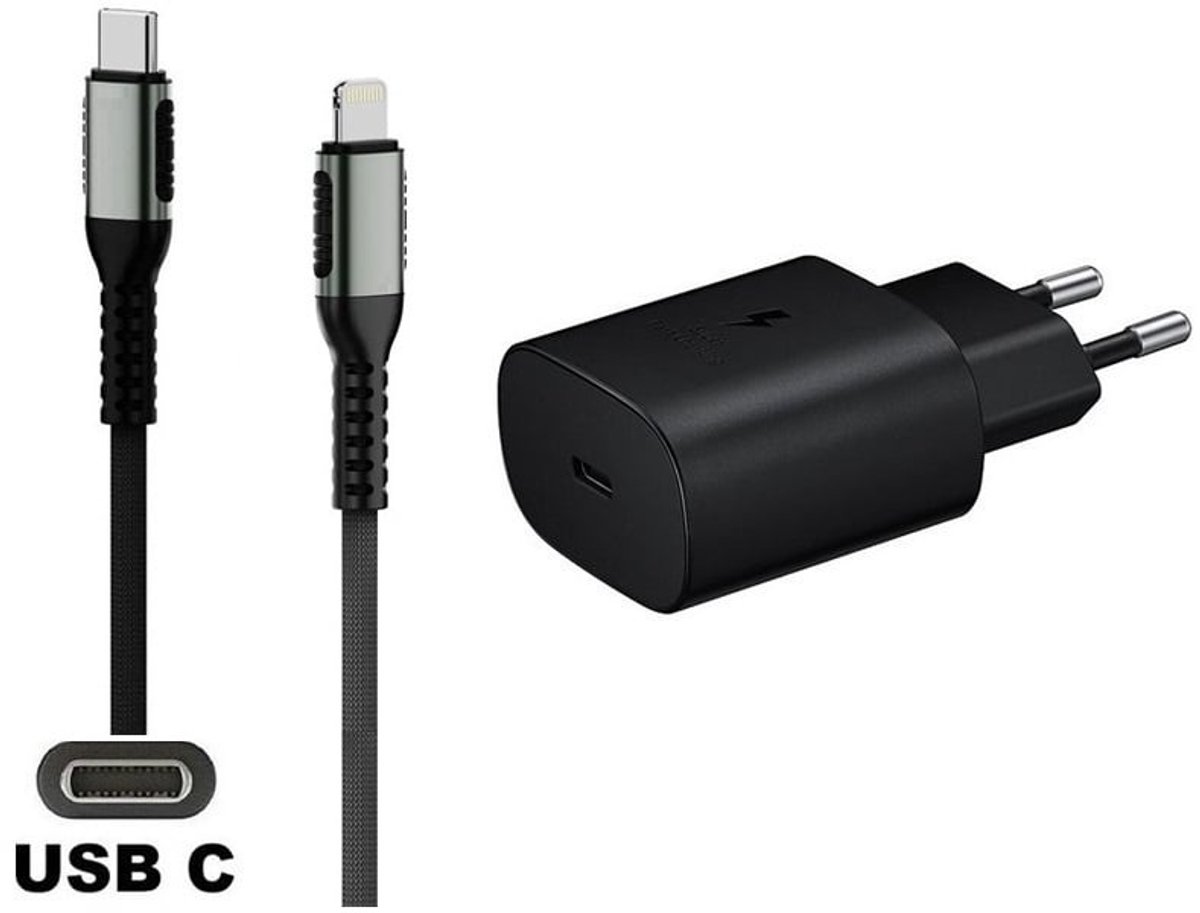 OneOne 25W super snellader + 3,0m OneOne USB C naar Lightning kabel. PD lader. Universele oplader adapter past op Apple iPhone 13, 13 Mini, 13 Pro, 13 Pro Max, iPhone 14, 14 Plus, 14 Pro, 14 Pro Max