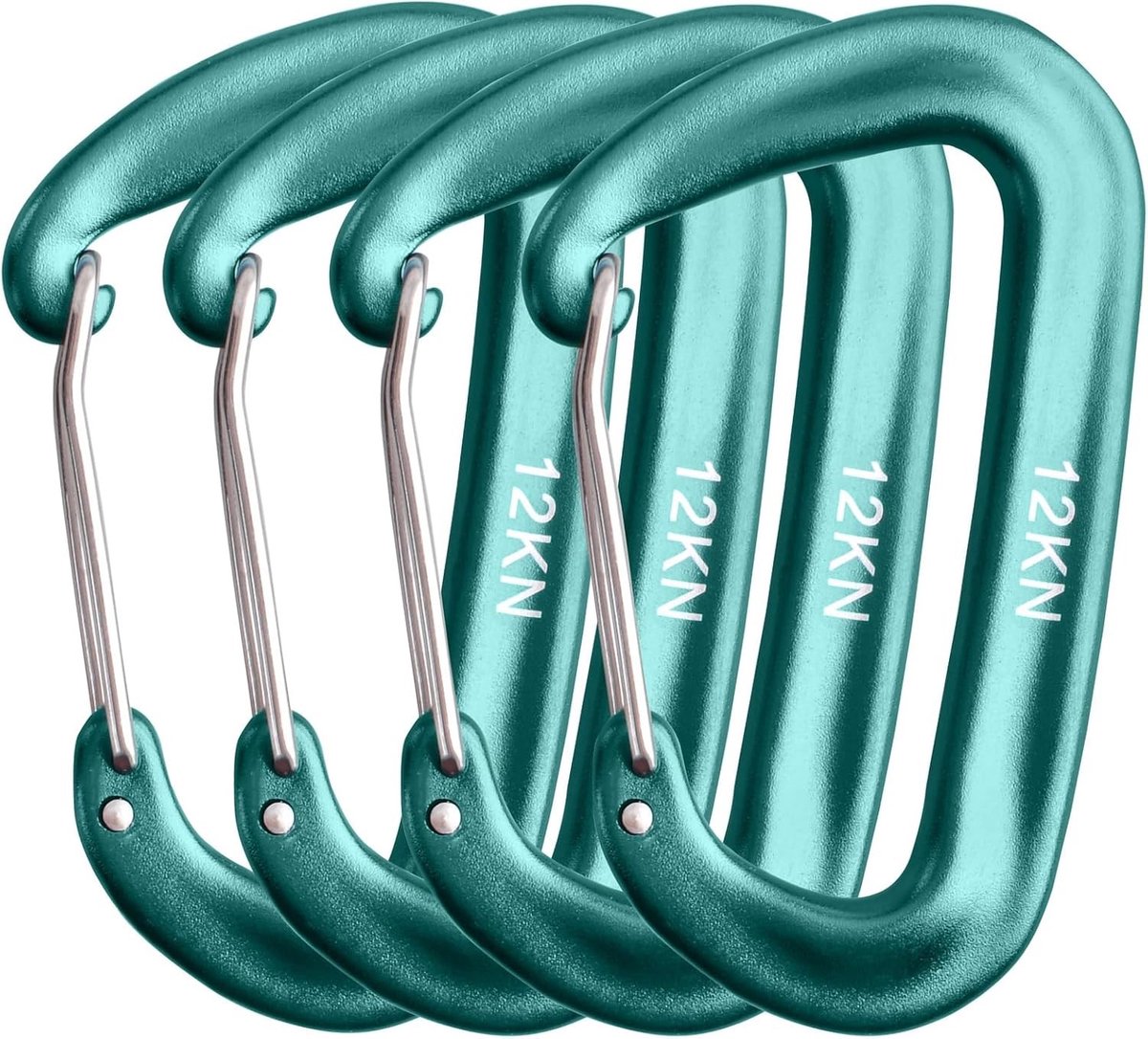 Robuuste 12kN Aluminium Karabijnhaak voor Sleutelhanger, Hangmat en Tentgebruik - Zwart en Compact voor Rugzak en Outdooractiviteiten