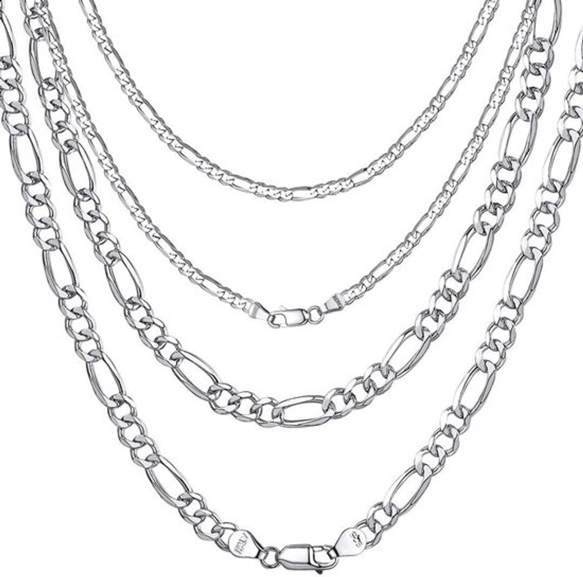 Massief 925 Sterling Zilver Italiaanse 3mm-5mm Cuban Ketting / Figaro Schakelketting voor Vrouwen Mannen, 18, 20, 22, 24, 26, 28 Inch