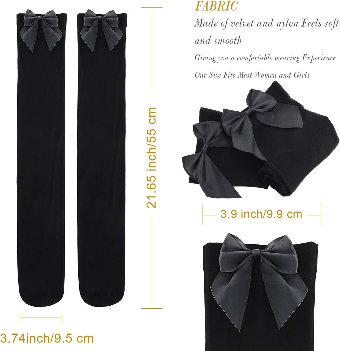 Dikke Zwarte Opaque Thigh High Kousen met Strik voor Dames - Perfect voor Feestjes en Casual Outfit, Maat L