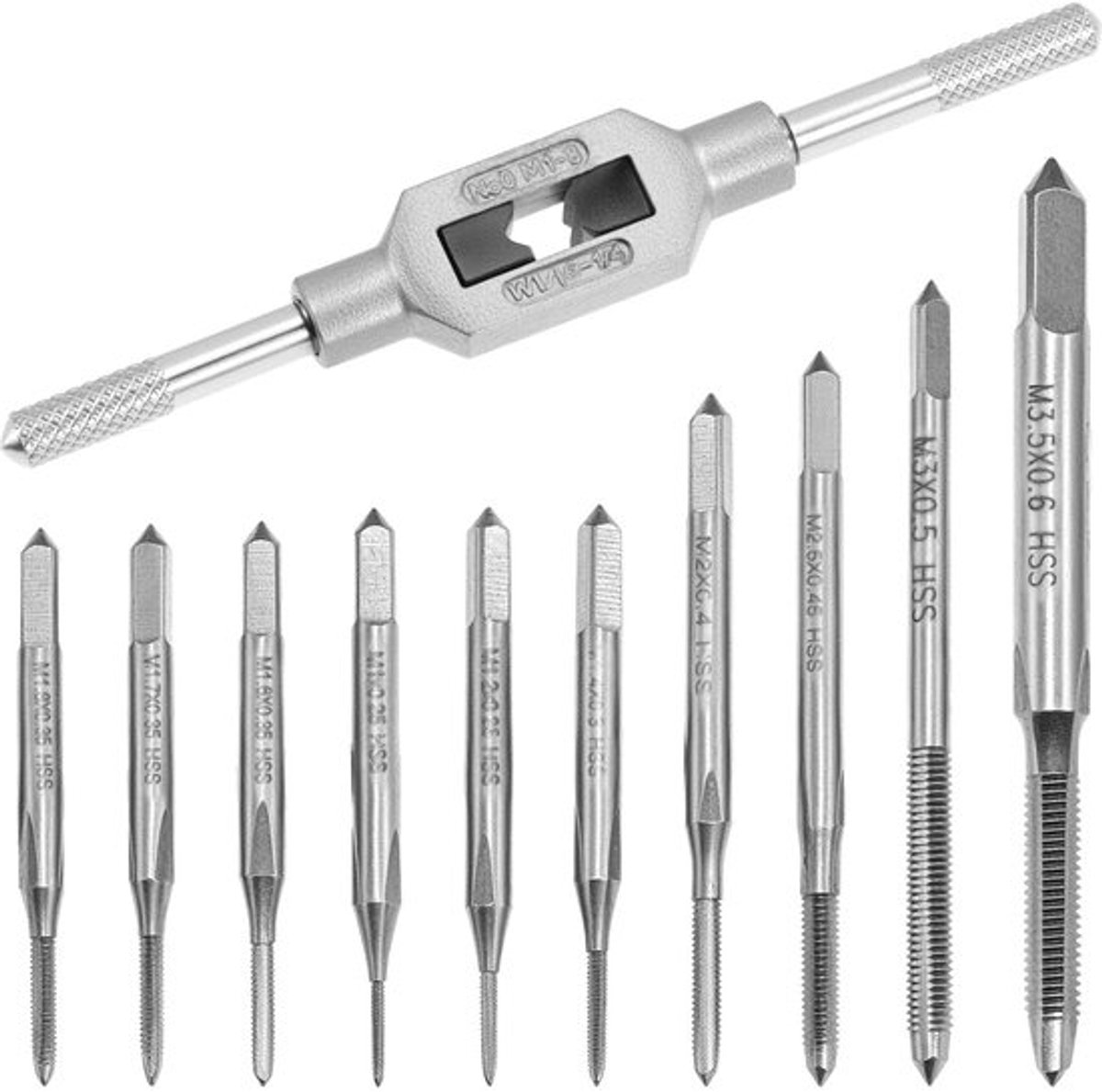 ® 11-delige schroefboorbitset – HSS-schroefboren M1–M3,5 met verstelbare steekhouder – Professionele schroefboorset voor non-ferrometalen, hout en kunststof