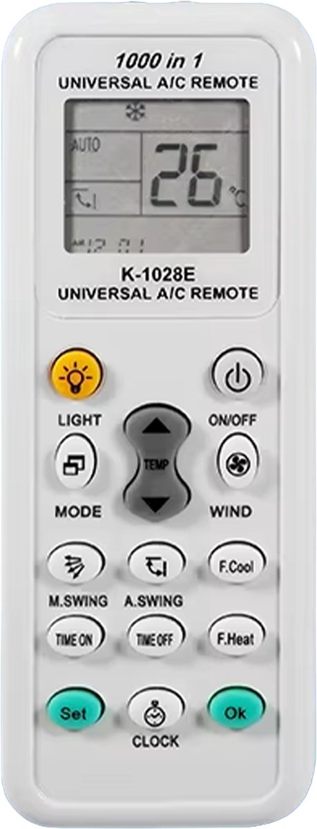 Ibley K-1028E - Universele Airco Afstandsbediening - 1000-in-1 - LCD Display - 50+ Topmerken