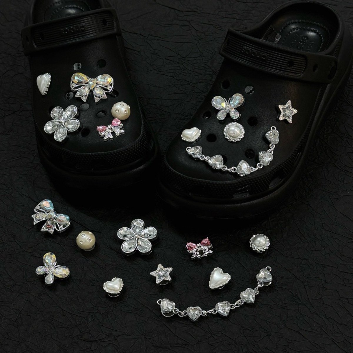 Schoenaccessoires-geschikt voor crocs charms- geschikt voor crocs pins- geschikt voor crocs Accessoires- geschikt voor Crocs Jibbitz-CJ-430 Liefdeketting waterdiamant vlinder 2 (plastic)