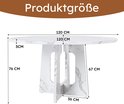 Afmetingen van de ronde marmerlook eettafel: 120 cm breed, 120 cm diep, 76 cm hoog.