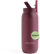 Bordeauxrode waterdrop drinkbeker met opengeklapt rietjesdeksel, 600ml.