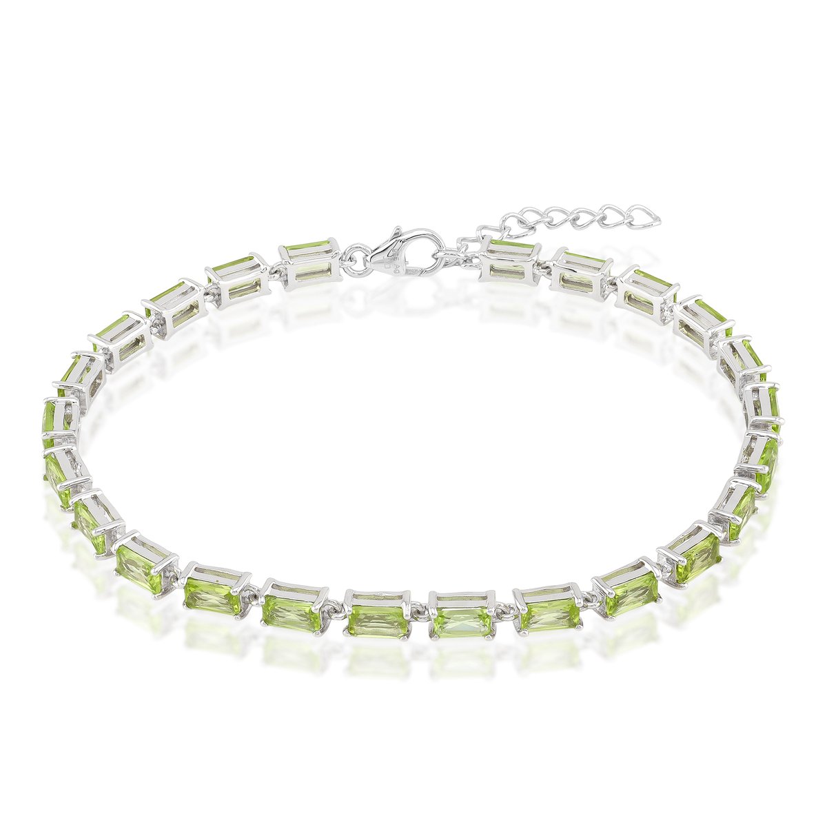 Cavill - Verstelbare Zilveren Armband - 925 Sterling Zilver Gerhodineerd - 24 Radiant Achthoek Peridoots 7,613ct - Dames Sieraden