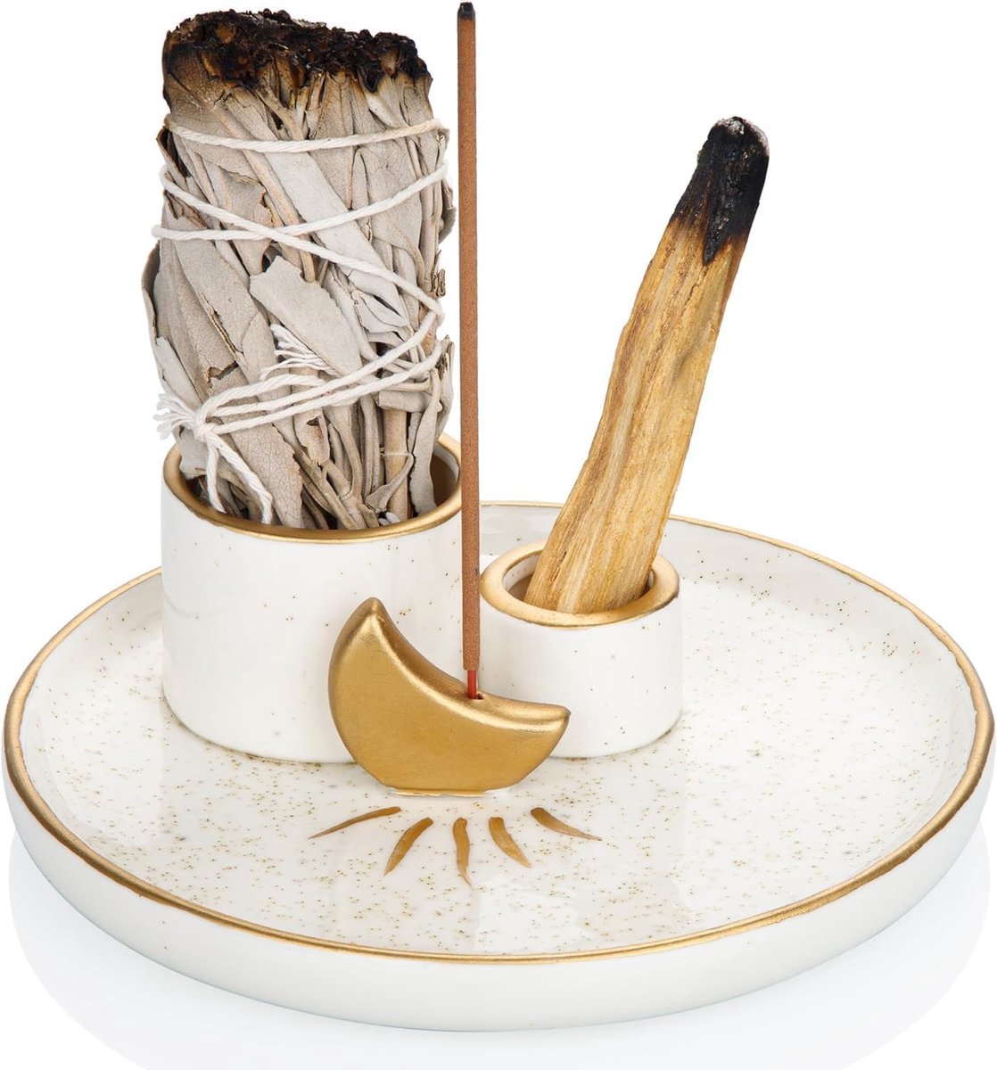 Multifunctionele 4-in-1 wierookkom voor wierookstokjes, ashouder en kaarsenhouder voor meditatie en yoga (Goud)