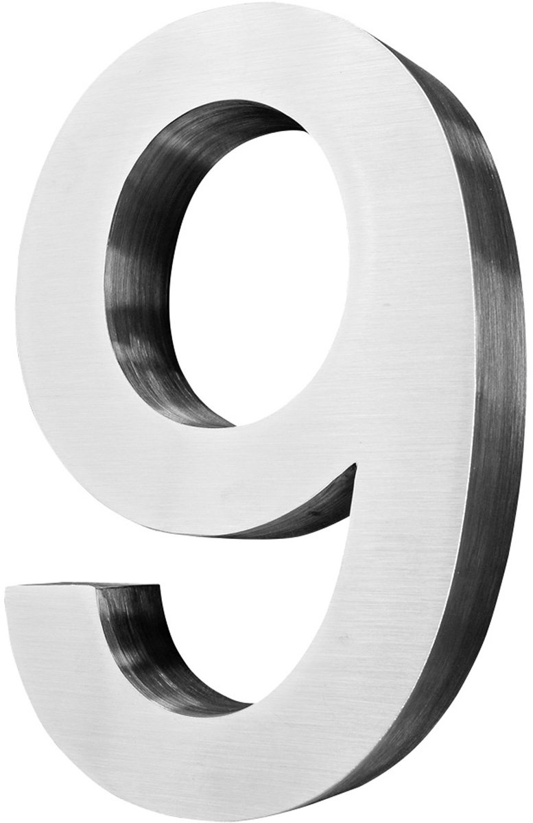Roestvrijstalen huisnummer – 20 cm groot – 3D Arial-lettertype – Geborstelde afwerking – V2Aox