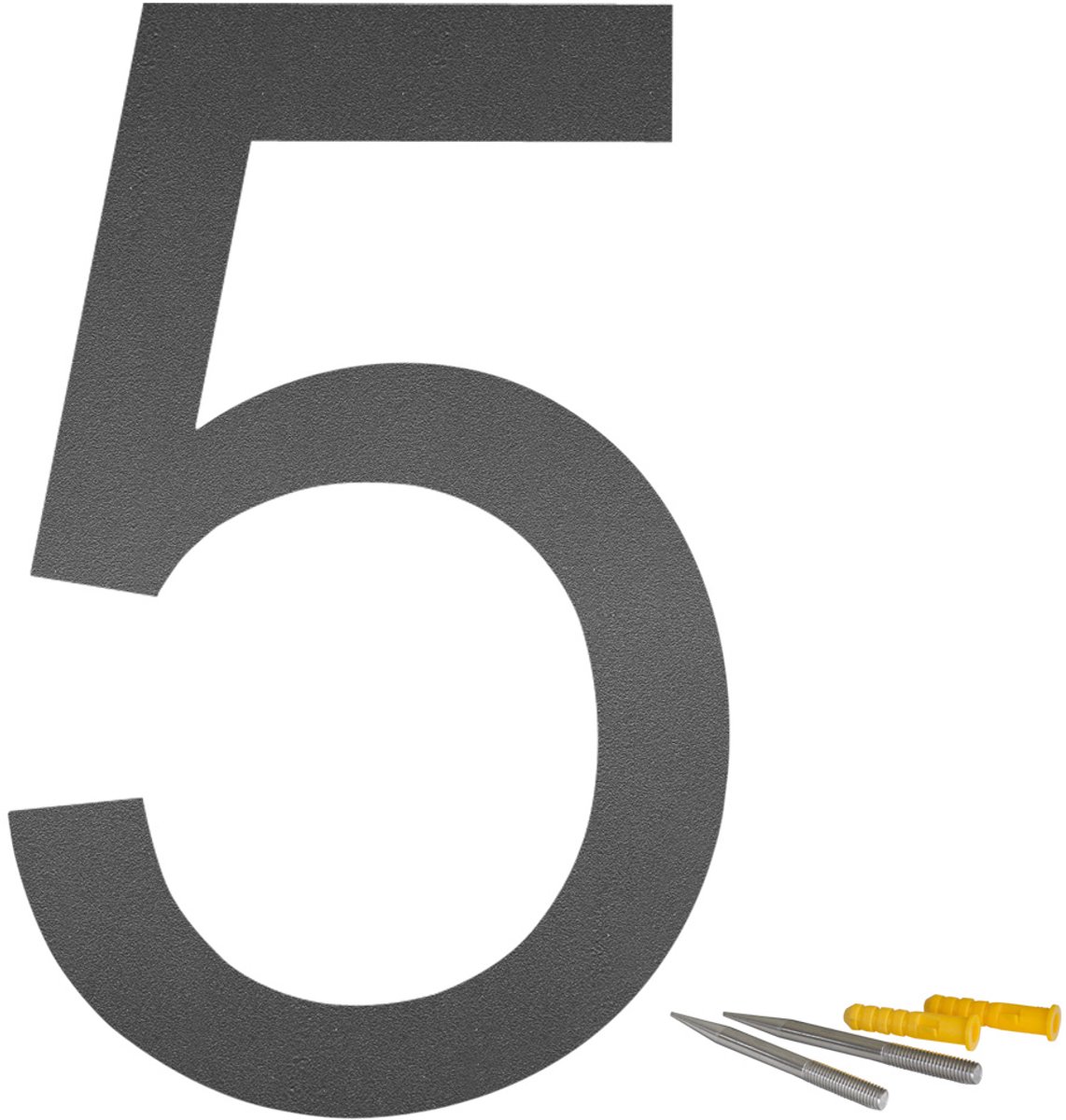 Roestvrijstalen huisnummer "5" – Huisnummerplaat, lettertype Arial, mat antraciet, 20 cm V2Aox