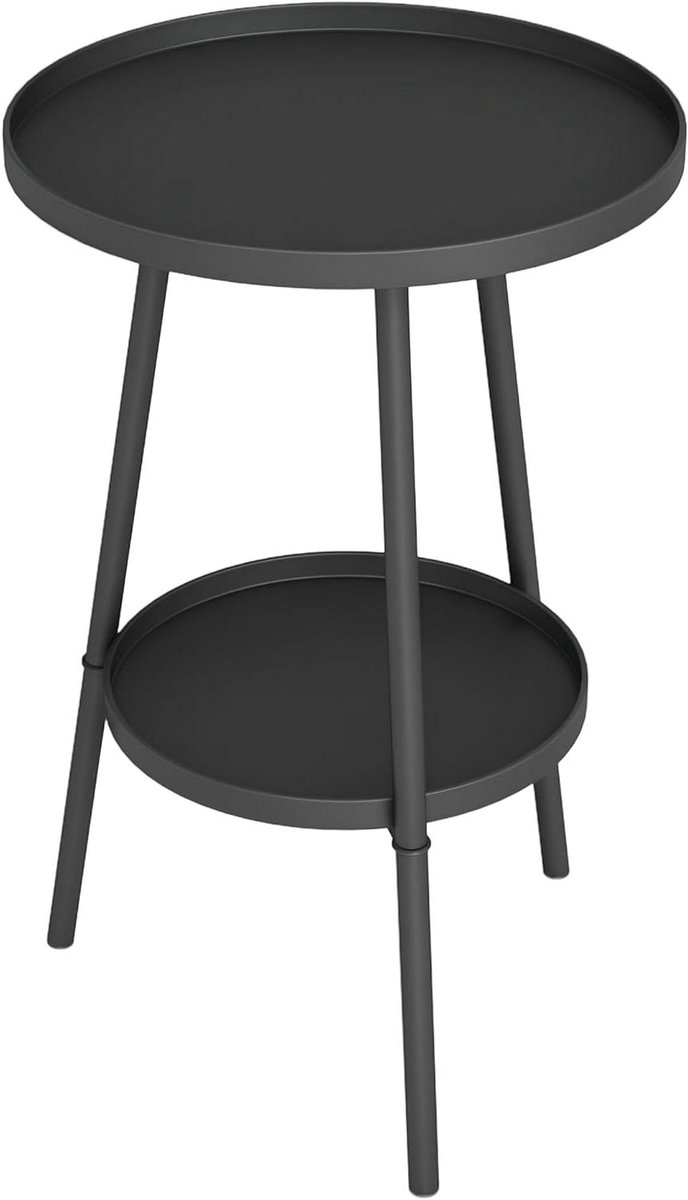 Bijzettafel Tuin - Ronde Balkontafel - Buiten Meubilair - Tweelaags Ontwerp - Ø32 x 51 cm - Zwart