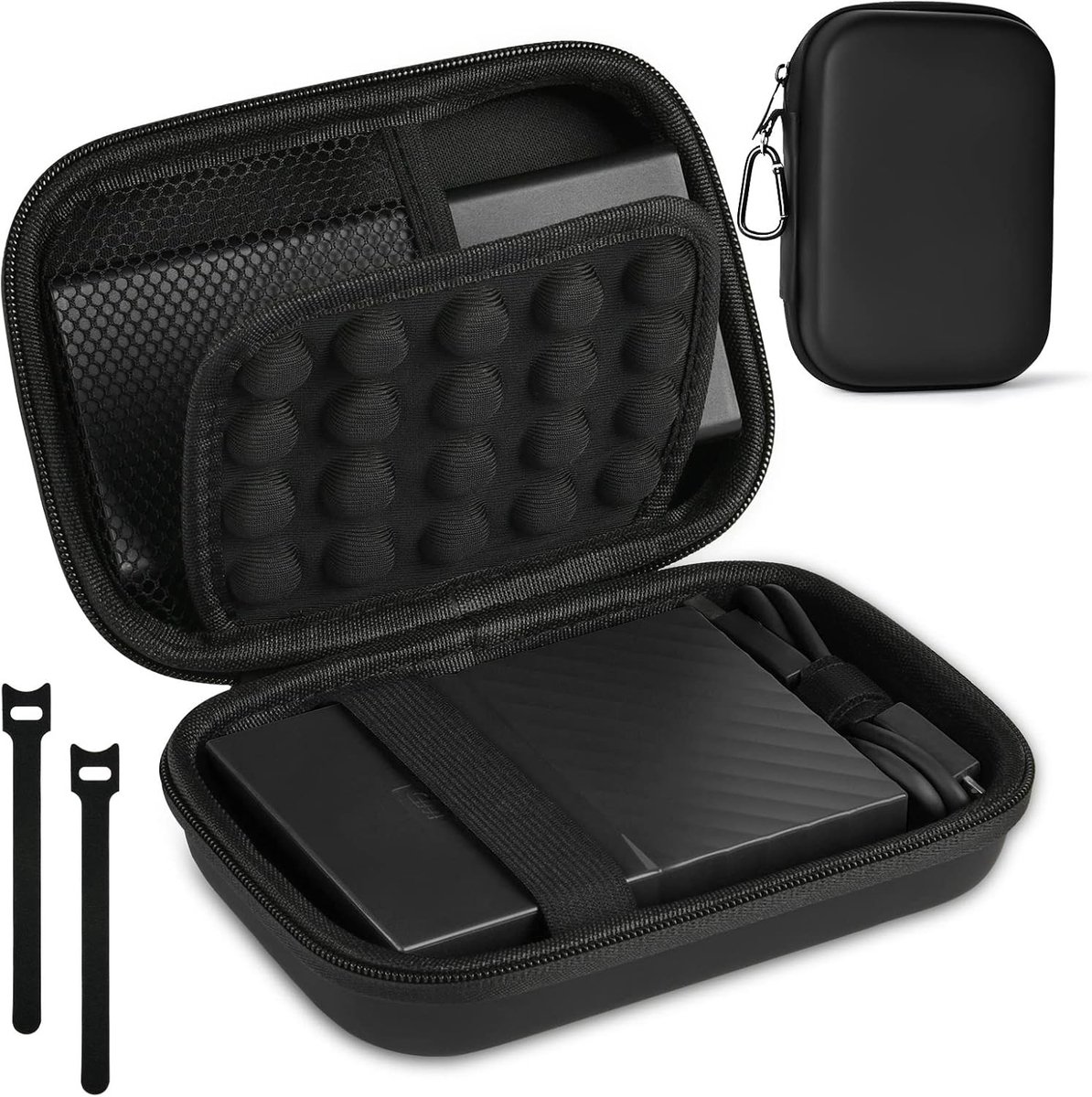 Draagbare Organizer Tas voor Elektronica Accessoires met Mesh Vakken, Ideaal voor Externe Harde Schijven en Kabels, Zwart