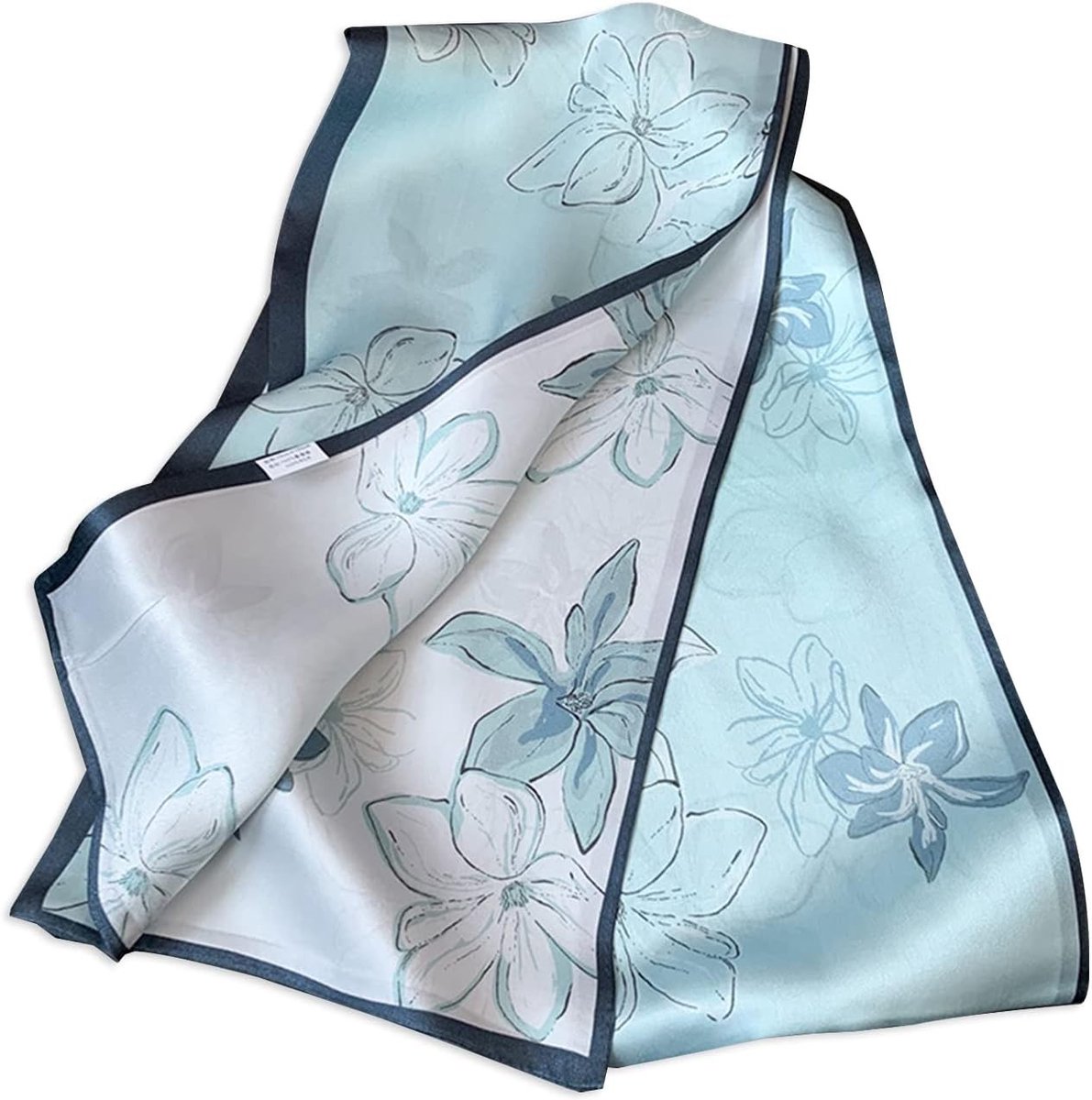 Dunne Zijde Sjaal met Bloemen en Paard Motief, Geometrisch Ontwerp voor Haaraccessoires en Mode