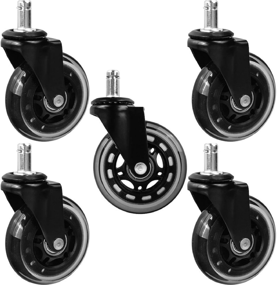 geko Bureaustoel wielen 75 mm PU set van 5 met dubbele kogellagers voor stille en soepele verplaatsing