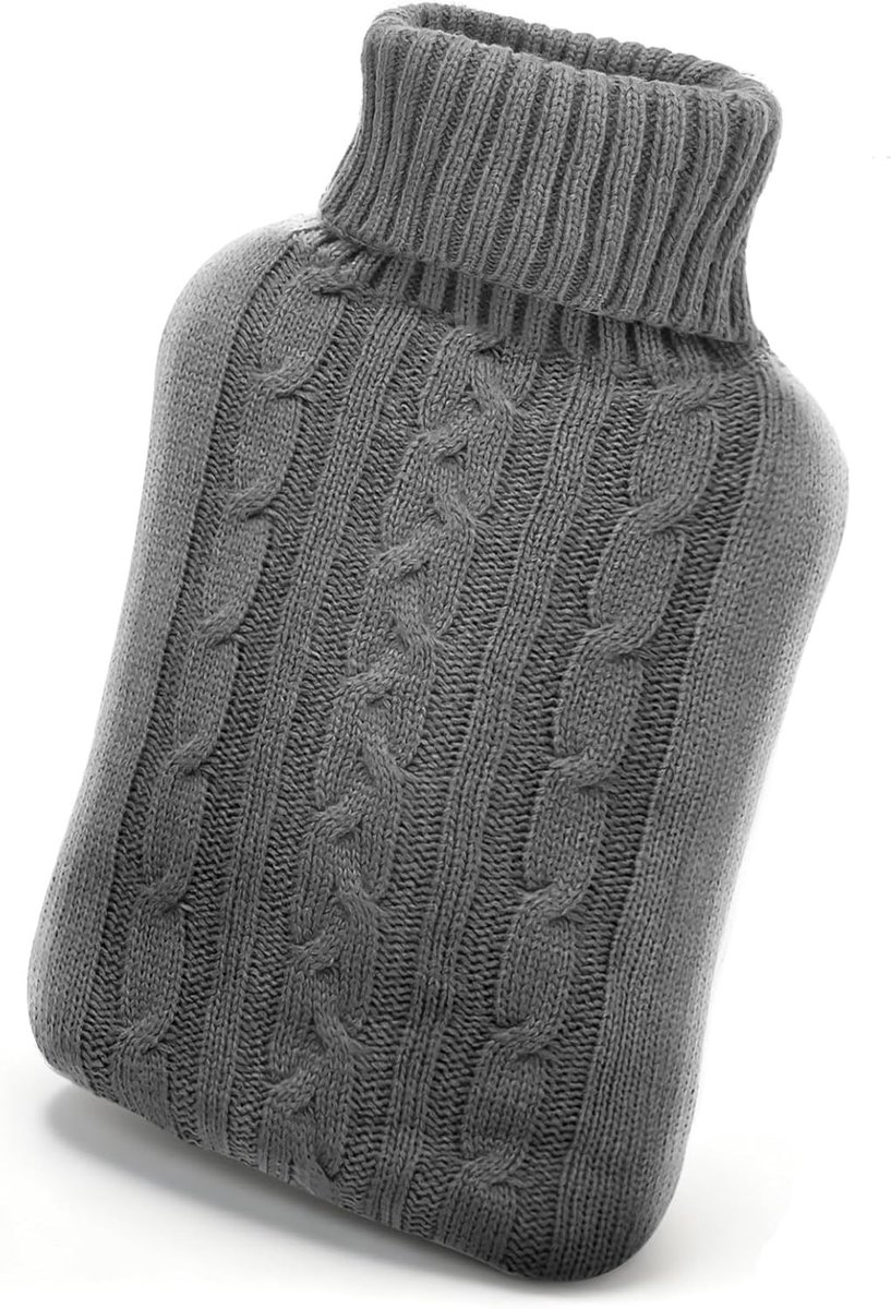 Grote 2L Warmwaterkruik met Zachte Gebreide Cover van Natuurrubber voor Kinderen en Volwassenen, Ideaal voor Pijnverlichting en Warmtecomfort