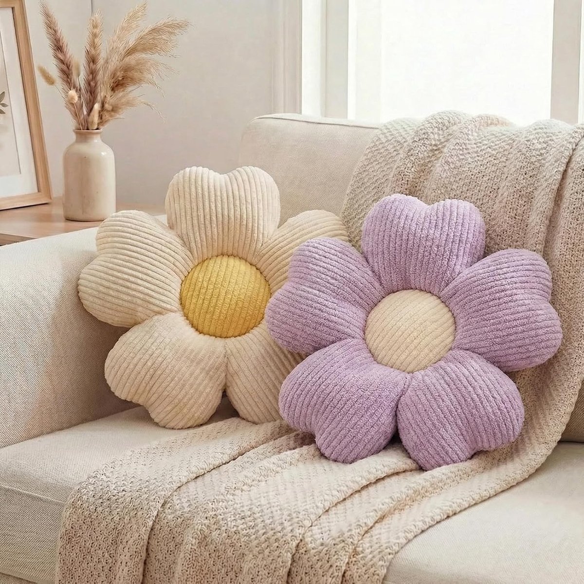 Zitkussens voor Sofa met Kersenbloesem Design in Paars en Wit - Comfortabele Decoratieve Kussens voor Woonkamer en Tuin