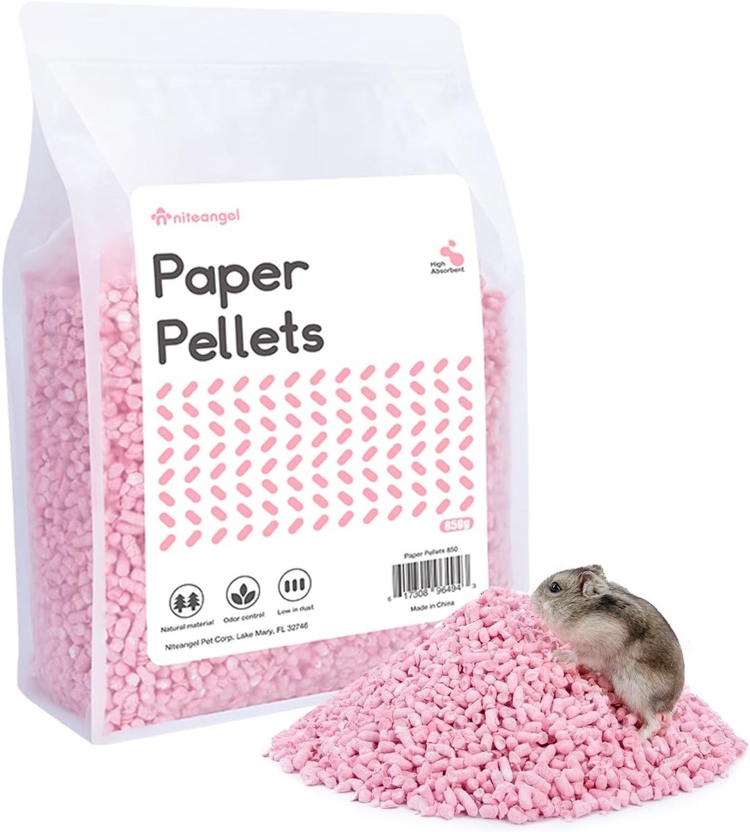 Hamsterbedekking van Papier Pellets voor Syrische Dwerghamsters, Gerbils en Kleine Huisdieren - Roze, 850g, Duurzaam en Absorberend