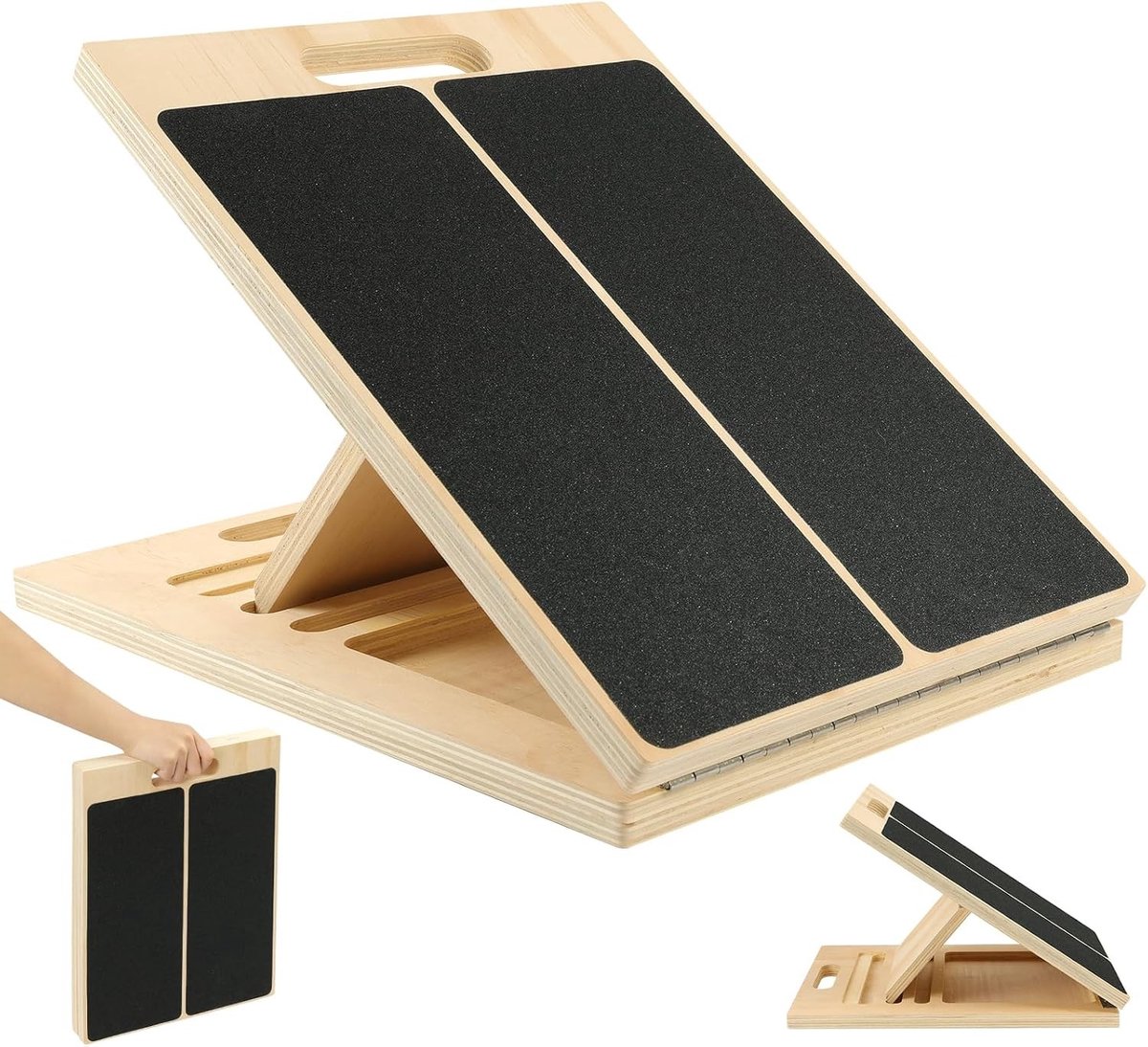 Verstelbaar Fitness Plank voor Balans en Stretchen, Antislip Kalf Rack en Spanning Bord met Draaghandvat, Ideaal voor Hiel, Enkel en Knie Oefeningen