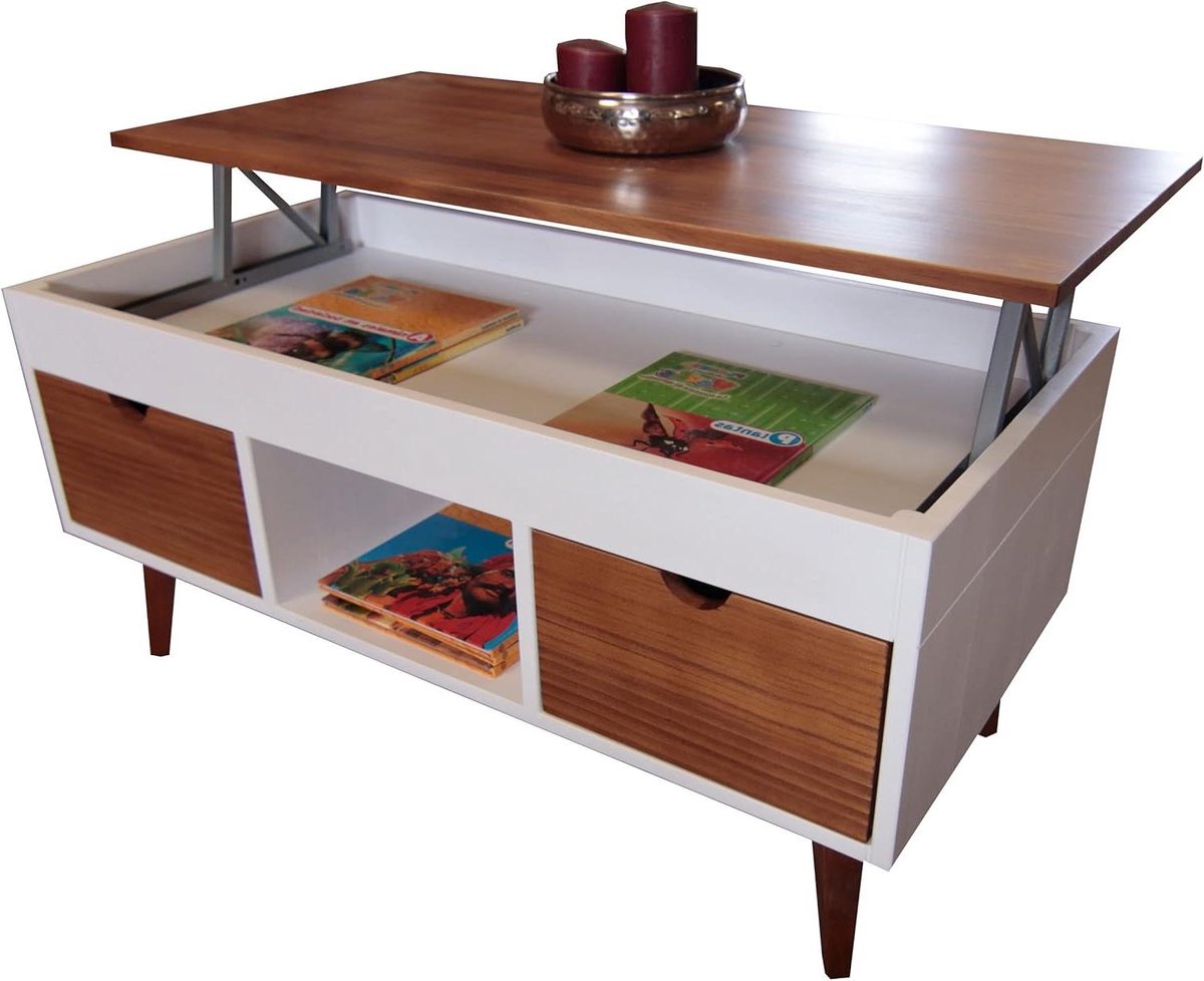 Opklapbare salontafel - Koffietafel met laden - Woonkamer inrichten - In hoogte verstelbaar - 100 x 50 x 47 cm