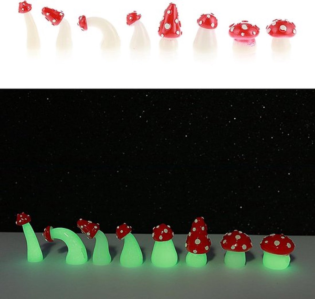 Lichtgevende mini paddenstoelen - Set van 8 stuks
