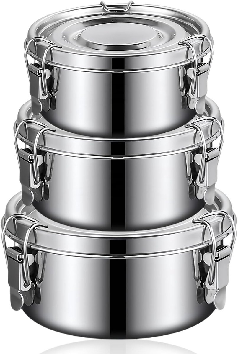 RVS Lunchcontainers Set van 3, Airtight en Hittebestendig, 500 ml, 1000 ml, 1500 ml, Vaatwasserbestendig en Duurzaam