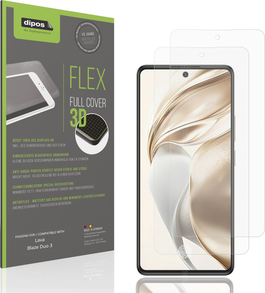 dipos FLEX – 2x Matte Screenprotector geschikt voor Lava Blaze Duo 3 | Volledige Schermbescherming | Case-Friendly