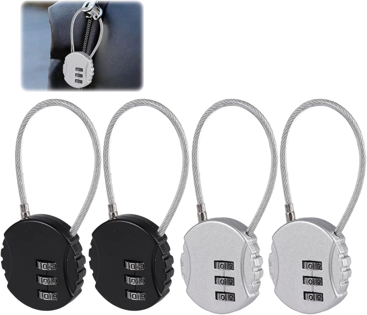 4 Stuks Combinatie Hangslot met 3 Cijfers, Veilig Kofferslot voor Rugzak en Gereedschapskist, Klein Cijferslot voor Bagage en Beveiliging