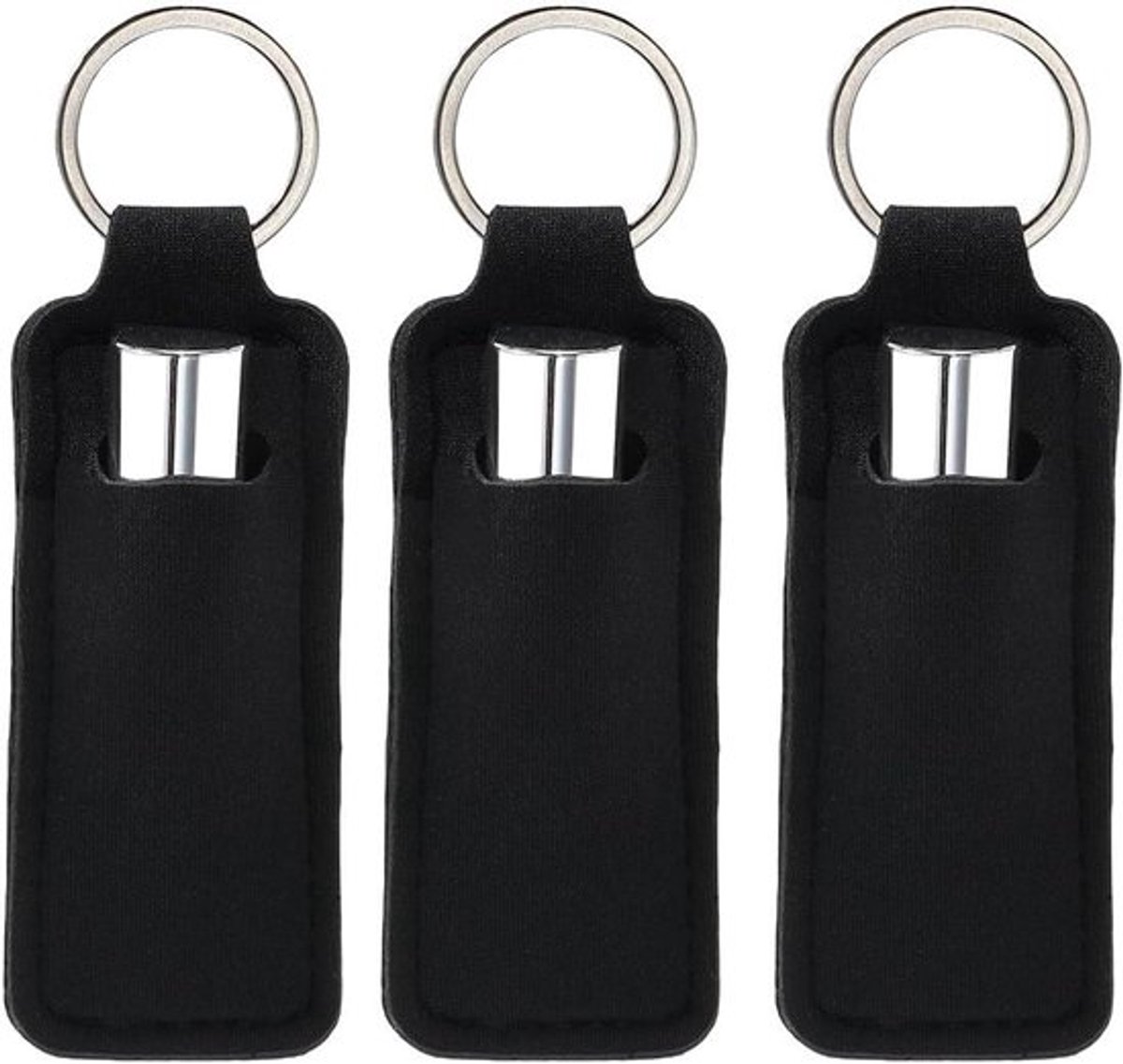 Lippenstifthouder Sleutelhanger - Lippenbalsem Pouch - Make-up Meenemen - Neopreen Rubber Materiaal - 3 Stuks - Zwart