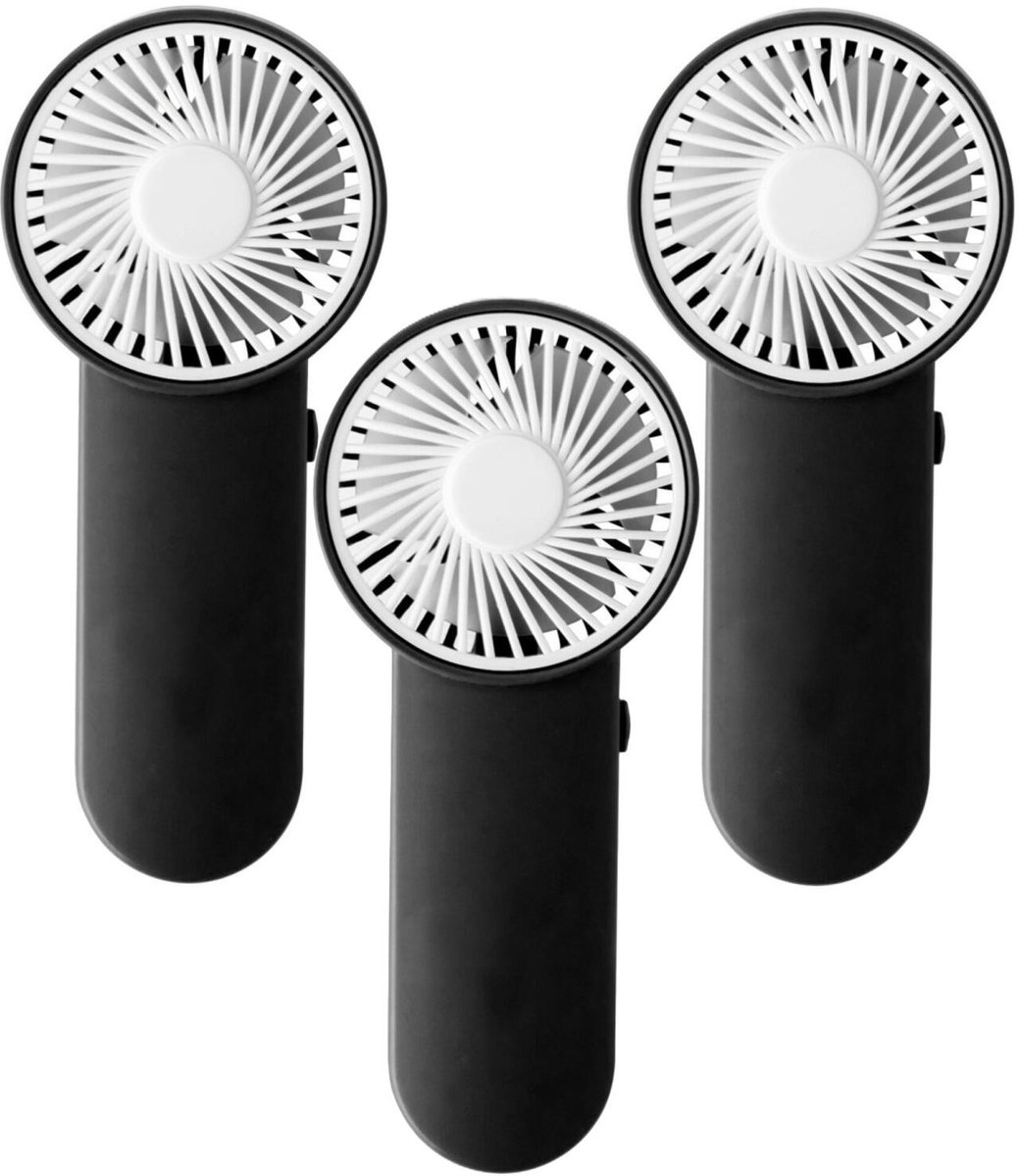 Trendoz Cooling Mini handventilator - 3x - zwart - 6.5 x 15 cm - verkoeling in zomer - Op batterijen
