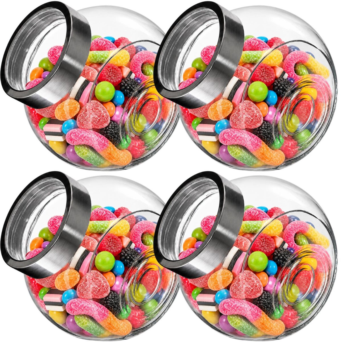 Alessandro Voorraadpot met deksel - 4x - glas - 16 x 16 cm - 1.4L - snoeppot - voedsel bewaren