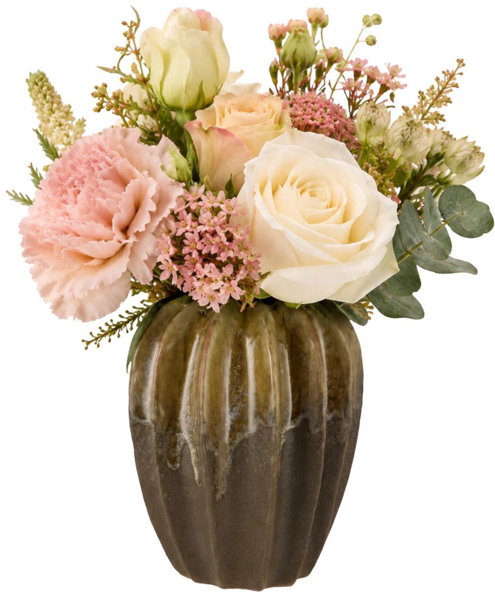 DK Design vaas Dion - bruin - natuurlijk glazuur effect - 14 x 15 cm - bloemenvaas
