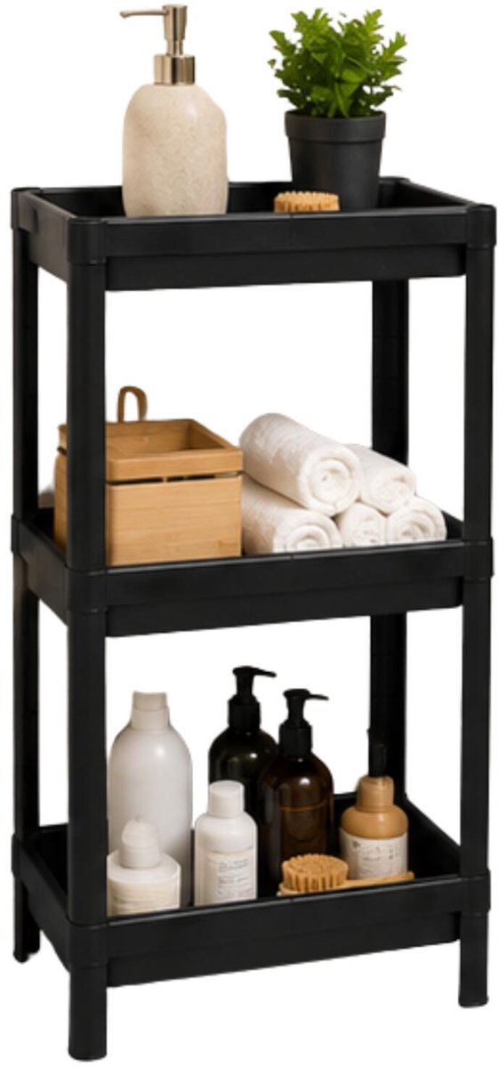 Storage Solutions Opbergrek keuken / badkamer - kunststof - zwart - 36 x 23 x 71 cm - met 3 containers